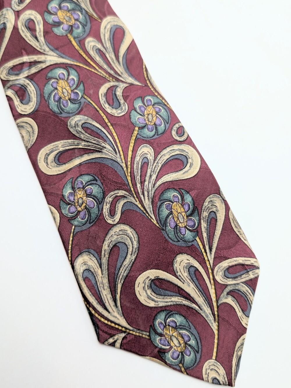 Vintage Dior Maroon Floral Silk Tie with Floral Paisley Accents Great Condition